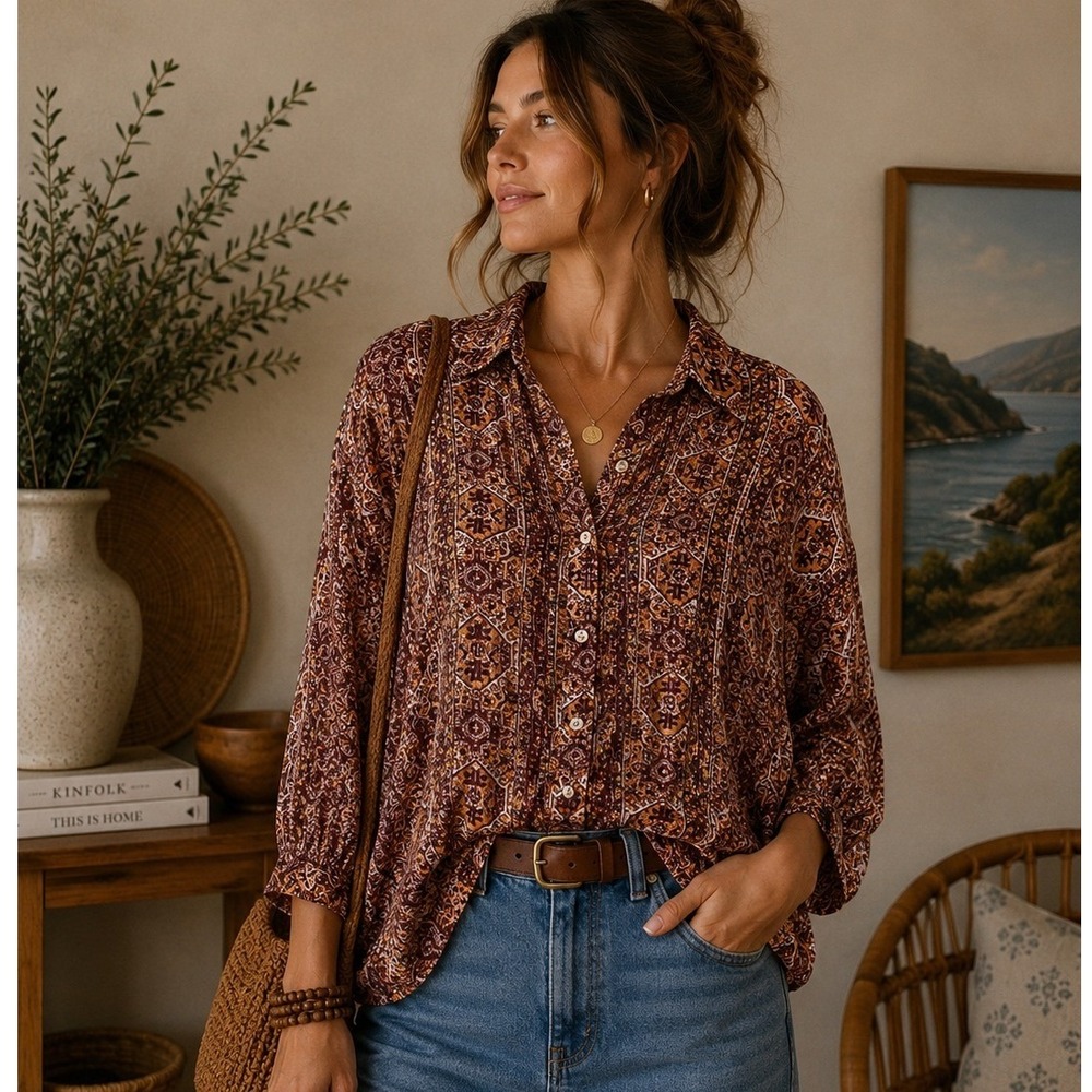Jane + Delancey NWT Boho Peasant Tunic Top Indie Earthy Artsy Festival Hippie S